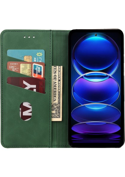 Xiaomi Redmi Için Note 12 Pro+ 5g Deri Telefon Kılıfı Renk Ekleme Cilt Doku Stand Cüzdan Telefon Kapağı-Yeşil (Yurt Dışından)