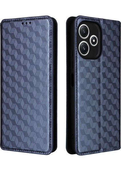 Xiaomi Redmi Için Cüzdan Kılıfı 12 5g/not 12R 5g/poco M6 Pro 5g Rhombus Baskalı Stand Telefon Guard Deri Kapak-Mavi (Yurt Dışından)