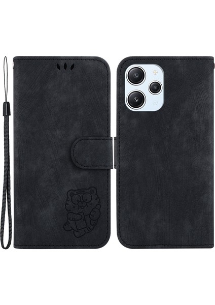 Xiaomi Redmi Için 12 4g Şok Geçirmez Kılıf Güzel Kaplan Deri Deri Cüzdanlı Telefon Kapağı Stand-Siyah (Yurt Dışından)