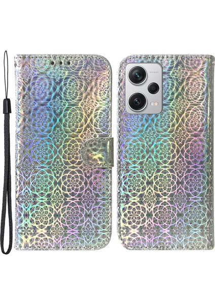 Xiaomi Redmi Için Note 12 Pro+ 5g Pu Deri Flip Kılıf Göz Kamaştırıcı Çiçek Desen Cüzdan Stand Telefon Kapağı-Gri (Yurt Dışından)