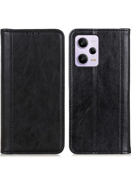 Xiaomi Için Redmi Note 12 Pro+ 5g/redmi Note 12 Explorer 5g Litchi Doku Cüzdan Kılıf Bölünmüş Deri Manyetik Otomatik Absorbed Flip Stand Telefon Kapağı-Siyah (Yurt Dışından)