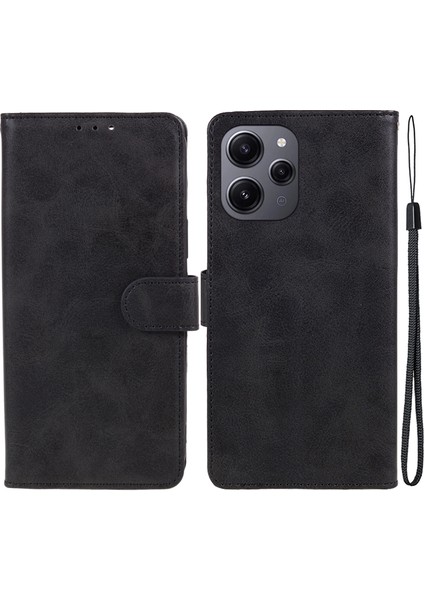 Xiaomi Için Redmi 12 4g Cüzdan Flip Case Balf Doku Pu Derisi Tam Vücut Şok Geçirmez Stand Telefon Kapağı-Siyah (Yurt Dışından)