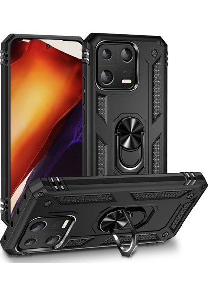 Xiaomi 13 5g Için Ring Kickstand Telefon Kasası Askeri Sınıf Anti-Drop Pc+Tpu Koruyucu Kapak-Siyah (Yurt Dışından)