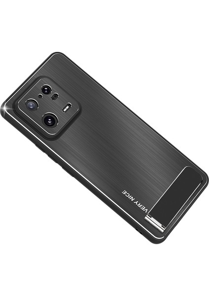 Kickstand Alüminyum Alaşımlı Tpu Çerçeve Kapağı ile Xiaomi 13 Pro 5g Fırçalanmış Telefon Kasası-Siyah (Yurt Dışından)