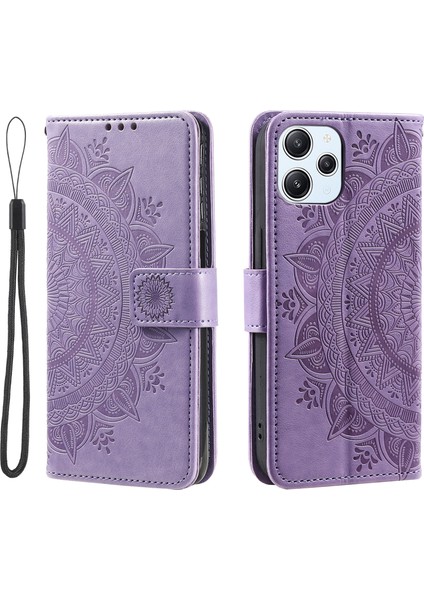Xiaomi Redmi 12 4g Pu Deri Mandala Çiçek Izni Cüzdanlı Telefon Kılıfı-Mor- (Yurt Dışından)