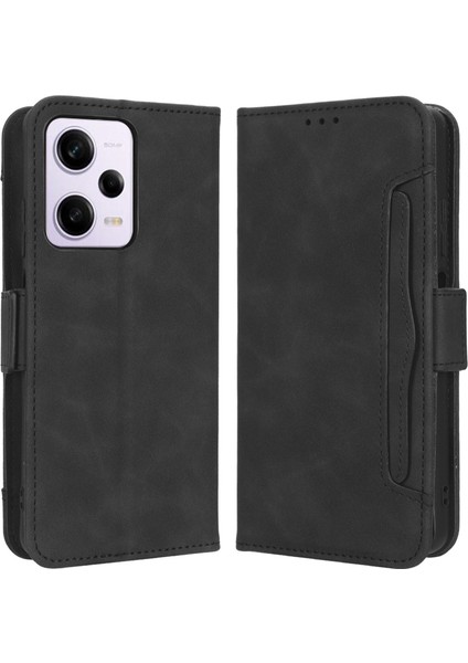 Xiaomi Redmi Için Note 12 Pro+ 5g Anti-Fall Anti Anti Anti Anti-Fone Cover Birden Fazla Kart Yuvası Pu Deri Cüzdan Stand Çift Manyetik Toka Kılıfı-Siyah (Yurt Dışından)