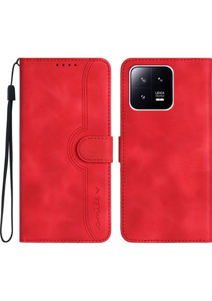 YX0030 Pu Deri Deri Flip Kapak Xiaomi 13 Şok Geçirmez Cüzdan Telefon Kılıfı Baskalı Desen Anti-Drop Telefon Kabuğu-Kırmızı (Yurt Dışından)