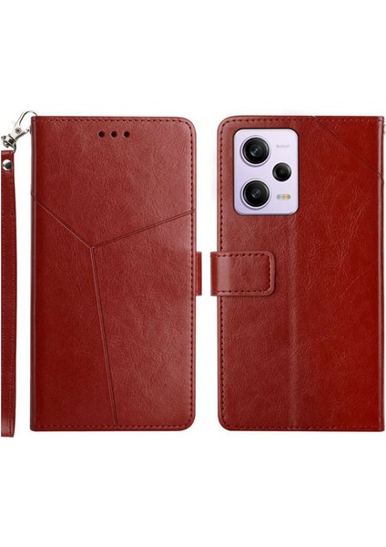 Xiaomi Redmi Için Note 12 Pro+ 5g/not 12 Explorer 5g HT01 Baskılı Y Şeklindeki Çizgiler Cüzdan Kasa Yumruğuna Dayanıklı Pu Deri Standı Folio Koruyucu Telefon Kapağı-Kahverengi (Yurt Dışından)