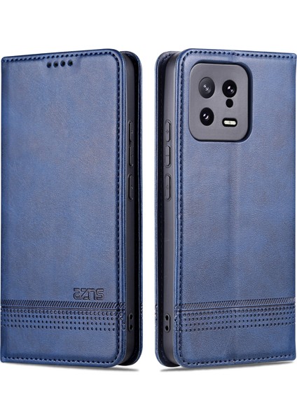 Xiaomi 13 5g Flip Deri Telefon Kılıfı Stand Cüzdan Cowhide Doku Şok Geçirmez Telefon Kapağı-Mavi (Yurt Dışından)