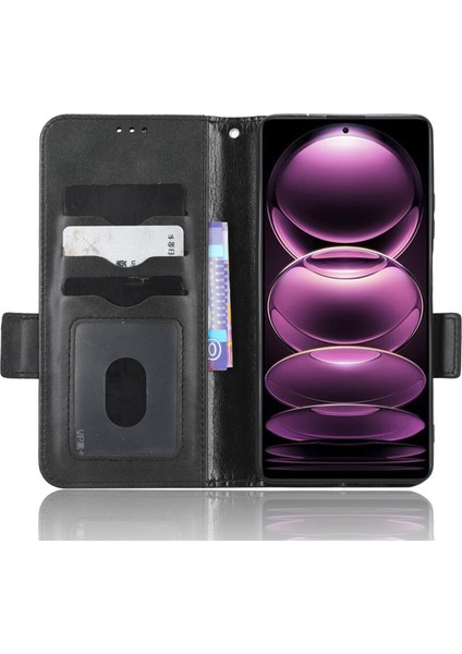 Xiaomi Redmi Için Note 12 Pro+ 5g Tam Koruma Cep Telefonu Kapak Stand Standı Pu Deri Deri Baskılı Üçgen Desen Flip Telefon Kılıfı-Siyah (Yurt Dışından)
