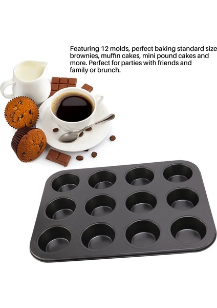 Adet Muffin Kalıbı 12-Cup Fırın Tepsisi Yapışmaz Cupcake Fırın Tepsisi, Karbon Çelik Muffin Tepsisi Pişirme Kalıp Tava Fırın Pişirme Için (Yurt Dışından)