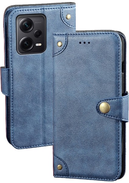 Xiaomi Redmi Için Note 12 Pro+ 5g Bırak-Kötü Telefon Kılıfı Ince Doku Tpu+ Pu Deri Deri Flip Cüzdan Kapak Standı-Mavi (Yurt Dışından)