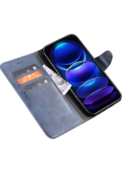 Xiaomi Redmi Için Note 12 Pro+ 5g Bırak-Kötü Telefon Kılıfı Ince Doku Tpu+ Pu Deri Deri Flip Cüzdan Kapak Standı-Mavi (Yurt Dışından)