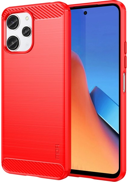 Xiaomi Redmi Için 12 4g Karbon Fiber Doku Kabuğu Fırçalanmış Tpu Telefon Vaka Kapağı-Kırmızı (Yurt Dışından)