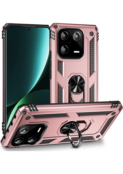 Xiaomi 13 Pro 5g Için Ring Kickstand Telefon Kasası Askeri Sınıf Şok Geçirmez Pc+Tpu Koruyucu Kapak-Gül Altın (Yurt Dışından)