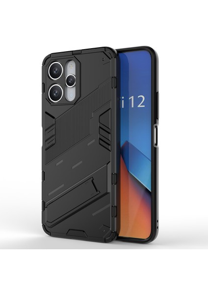 Xiaomi Redmi Için 12 4g/12 5g/poco M6 Pro 5g Anti-Dalgalı Koruyucu Telefon Vaka Kickstand Pc+Tpu Telefon Kapağı-Siyah (Yurt Dışından)
