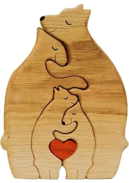 Ahşap Ayı Aile Heykeli Aile Sanat Bulmaca Masaüstü Süsleme Aile Kalp Bulmaca Ev Dekorasyon Anneler Günü Hediyesi, B (Yurt Dışından)