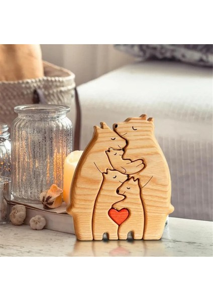 Ahşap Ayı Aile Heykeli Aile Sanat Bulmaca Masaüstü Süsleme Aile Kalp Bulmaca Ev Dekorasyon Anneler Günü Hediyesi, B (Yurt Dışından)