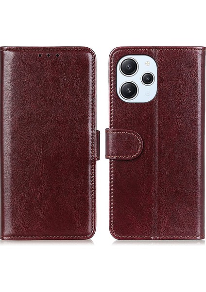 Xiaomi Redmi Için 12 4g Pu Deri Flip Kılıf Çılgın At Doku Stand Cüzdan Telefon Kapağı-Kahverengi (Yurt Dışından)
