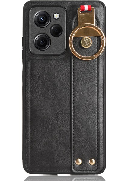 Xiaomi Poco X5 Pro 5g/redmi Için Note 12 Pro Speed ​​5g Bileklik Kickstand Mobil Kılıf Deri Kaplamalı Pc+Tpu Şok Geçirmez Kapak-Siyah (Yurt Dışından)