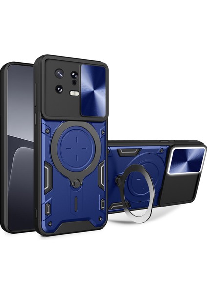 Xiaomi Için 13 Damla Dirençli Kapak Slayt Kameralı Kapak Halkası Kickstand Pc+Tpu Telefon Kılıfı-Mavi (Yurt Dışından)