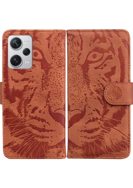 Xiaomi Için Redmi Note 12 Pro+ 5g Pu Deri Cüzdan Kılıfı Kaplan Deseni Baskılı Stand Flip Telefon Kapağı-Kahverengi (Yurt Dışından)
