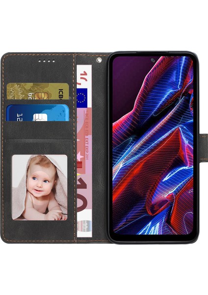 Xiaomi Redmi Için Note 12 Pro+ 5g/note 12 Explorer 5g Deri Telefon Kılıfı Stand Cüzdan Kapağı-Siyah (Yurt Dışından)