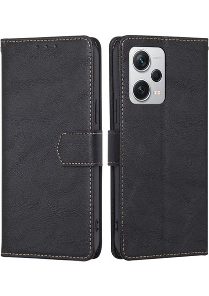 Xiaomi Redmi Için Stand Cüzdan Kılıfı Not 12 Pro+ 5g Cowhide Doku Pu Deri Rfıd Engelleme Manyetik Toka Koruyucu Kapak-Siyah (Yurt Dışından)