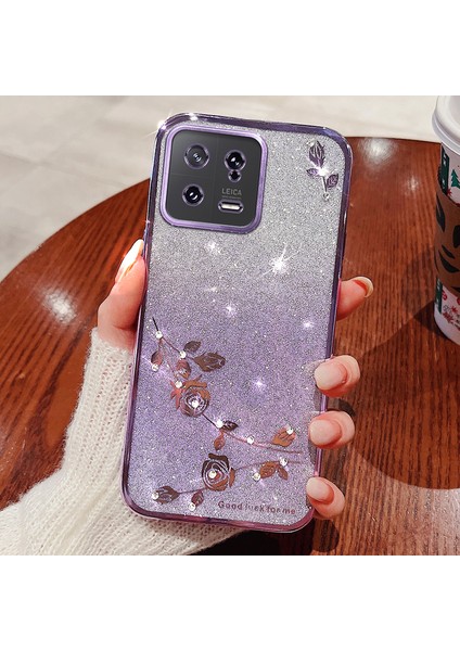 Xiaomi 13 5g Esnek Tpu Koruyucu Kapak Glitter Toz Desen Rhinestone Dekor Kılıfı-Mor (Yurt Dışından)