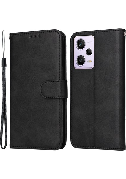 Xiaomi Redmi Için Note 12 Pro+ 5g Buzağı Dokusu Pu Deri Deri Cüzdan Kılıf Katlanabilir Stand Manyetik Kapatma Telefon Kapağı-Siyah (Yurt Dışından)