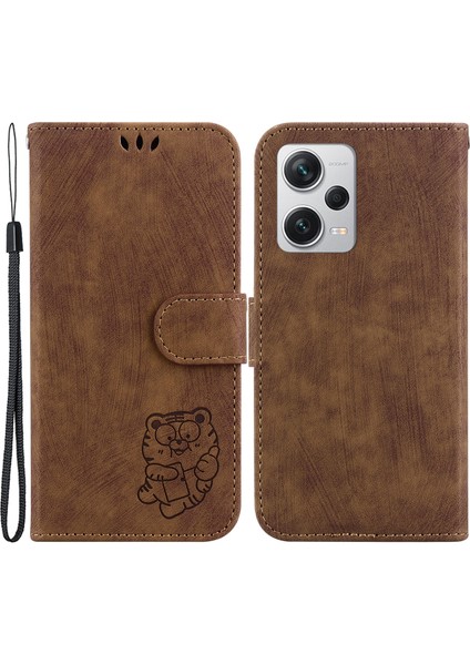 Xiaomi Redmi Için Flip Kılıf Not 12 Pro+ 5g Görüntüleme Stand Cüzdan Tiger Desen Baskı Pu Deri Cep Telefonu Kapağı-Kahverengi (Yurt Dışından)