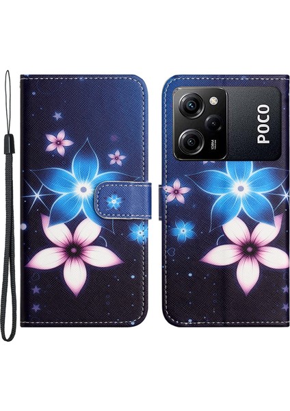Xiaomi Poco X5 Pro 5g/redmi Note 12 Pro Speed ​​5g Pu Cüzdan Telefon Kılıfı 3D Desen Baskı Anti-Drop Stand Kapağı-Mavi Çiçek (Yurt Dışından)