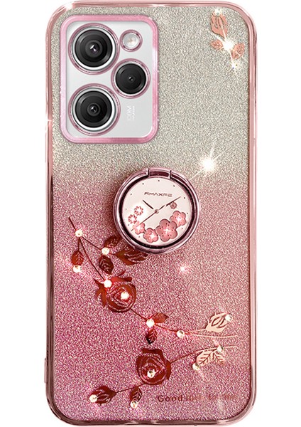 Xiaomi Poco X5 Pro 5g/note 12 Pro Hız 5g Şok Geçirmez Kasa Rhinestone Çiçek Kickstand Tpu Telefon Kapağı-Gül Altın (Yurt Dışından)