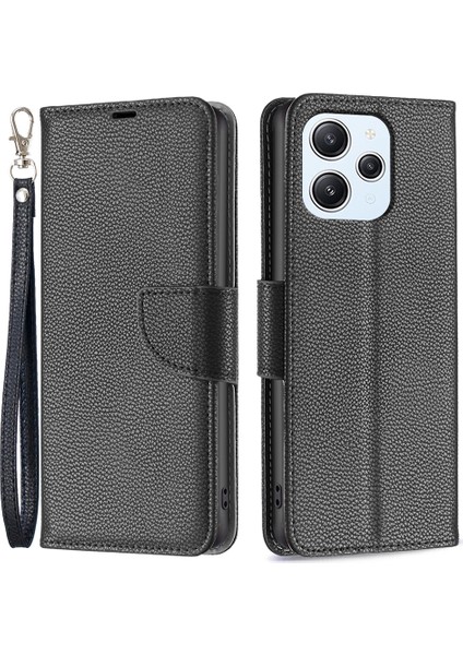 Xiaomi Redmi Için 12 4g Telefon Kapağı Cüzdan Pu Deri Litchi Doku Telefon Flip Stant Kılıfı-Siyah (Yurt Dışından)