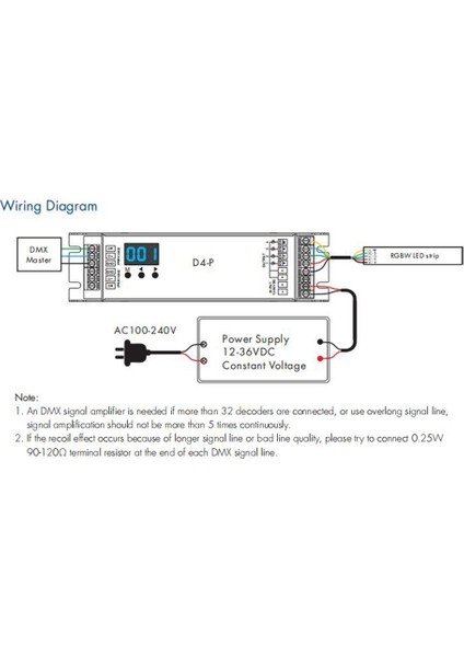 D4-E 4 Kanal Pwm Sabit Gerilim Dmx ve LED Dekoder Kontrol Cihazı Dijital Ekran Xlr3 RJ45 Bağlantı Noktası DC12-36V Giriş 8AX4CH (Yurt Dışından)