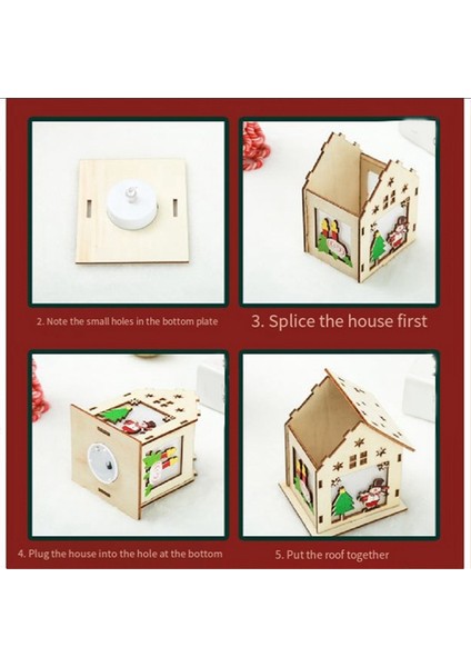 Noel Ahşap Ev Masa Topper Masa Dekor Masaüstü Dekor Noel Süsleri LED Işık Ahşap Ev (Yurt Dışından)