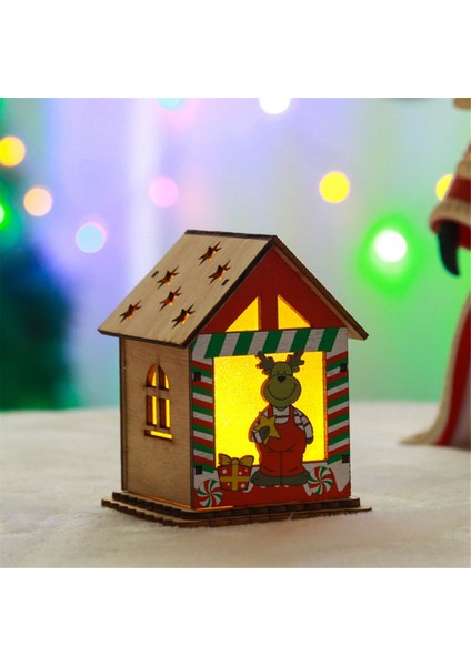 Noel Ahşap Ev Masa Topper Masa Dekor Masaüstü Dekor Noel Süsleri LED Işık Ahşap Ev (Yurt Dışından) fırsatları