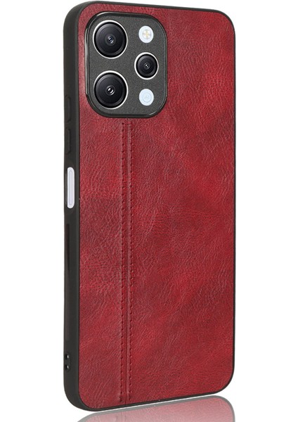 Xiaomi Redmi 12 4g Için Telefon Kapağı Dikiş Hattı Damla Kanıtı Pu Deri Kaplamalı Pc+Tpu Geri Kılıf-Kırmızı (Yurt Dışından)