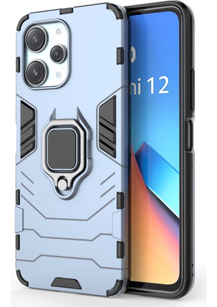 Xiaomi Redmi Için 12 4g Damla Geçirmez Kabuk Halkası Tutucu Kickstand Koruyucu Kapak Tpu+Pc Telefon Kılıfı-Mavi (Yurt Dışından)