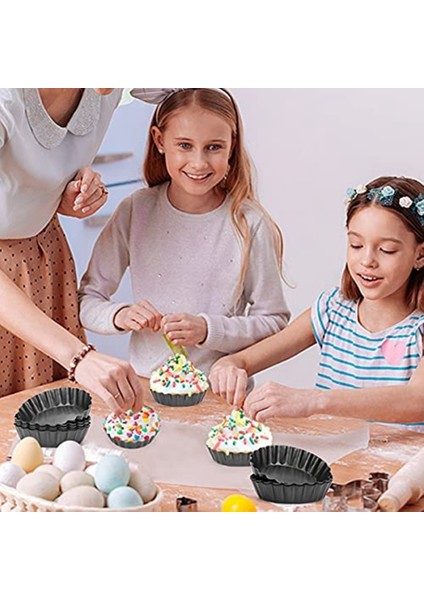 Yumurta Tart, 3 Inç Mini Tart Tavalar Çıkarılabilir Alt, Cupcake Kek Muffin Kalıp Teneke Tava Pişirme Aracı (10 Adet) (Yurt Dışından)