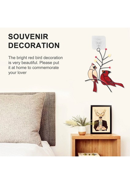 Bir Çift Kırmızı Kuş Vitray Dekorasyonu Ev Pencere Dekorasyonu Süsleri (Kırmızı Ağaçta Iki Kuş) (Yurt Dışından) indirimleri