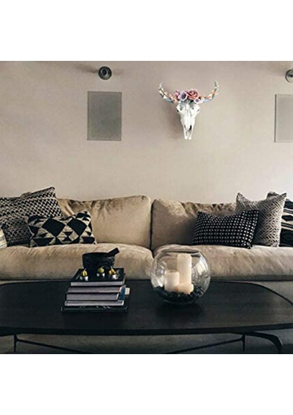 Reçine Duvar Heykelleri Aletli Boğa Kafatası, Etli/çiçek Inek Kafatası Duvar Dekor Reçine Süs Ev Dekorasyon Için B (Yurt Dışından)