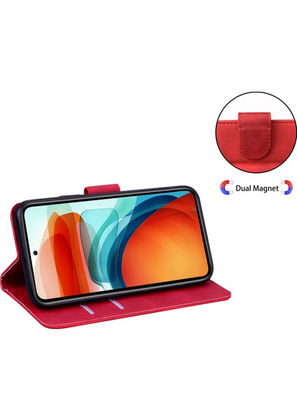 Xiaomi Redmi Için Note 12 Pro+ 5g Deri Telefon Kılıf Cüzdan Stand Butterfly Desen Baskı Kapağı-Kırmızı (Yurt Dışından)