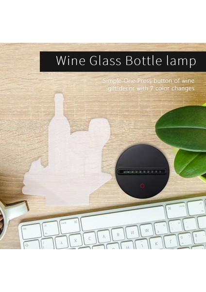 3D Şarap Bardağı Şişe Gece Işıkları Lamba, 7 Renk Değişen Optik Yanılsama LED Basın Usb, Çocuklar Kızlar Için Doğum Günü Noel Hediyeleri (Yurt Dışından)