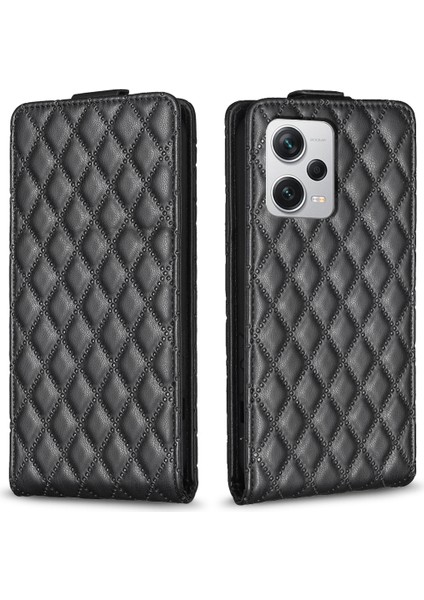 Xiaomi Redmi Için Note 12 Pro+ 5g Deri Stand Kapağı Rhombus Rhombus Baskılı Dikey Flip Kart Yuvaları Telefon Kılıfı-Siyah (Yurt Dışından)