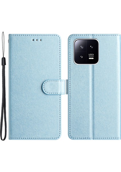Xiaomi Için 13 Tam Koruma Cüzdanı Telefon Kılıfı Ipek Doku Stand Deri Kapak-Gökyüzü Mavisi (Yurt Dışından)