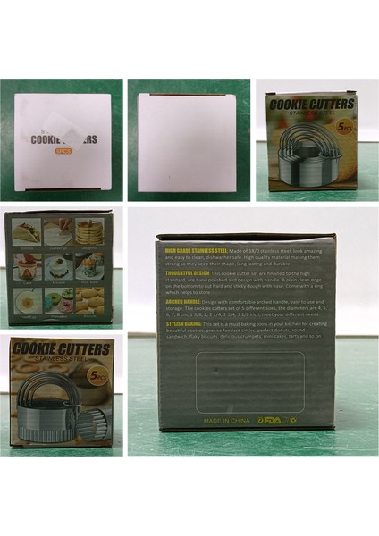Adet Saplı Bisküvi Kesici - Paslanmaz Çelik Yuvarlak Daire Donut Kesici Çerez Kesici Pişirme 5 Boyutları (Yurt Dışından)