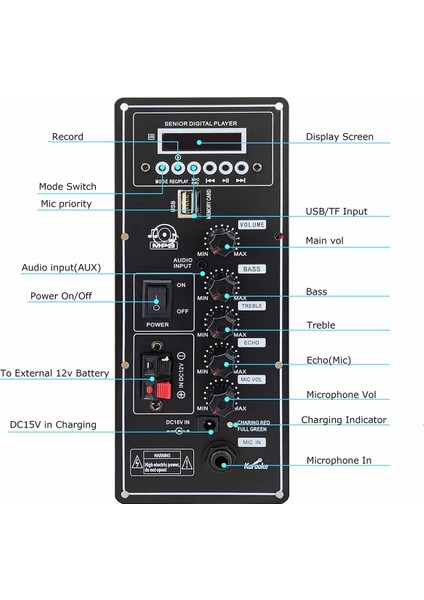 12V Amplifikatör Kurulu Kare Dans Hoparlör Amplifikatör Desteği Bluetooth Aux Tf-Kart U-Disk Kayıt 6-12 Inç Hoparlör (Yurt Dışından)