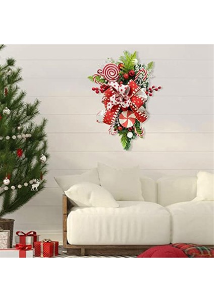 Şeker Yay ve Kırmızı Meyveler ile Noel Gözyaşı Çiçek, Asılı Noel Gözyaşı Çelenk Yapay Gözyaşı Kapı (Yurt Dışından)