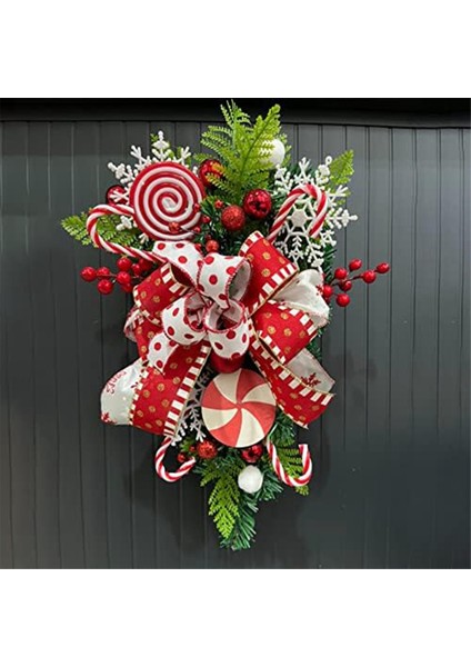 Şeker Yay ve Kırmızı Meyveler ile Noel Gözyaşı Çiçek, Asılı Noel Gözyaşı Çelenk Yapay Gözyaşı Kapı (Yurt Dışından)